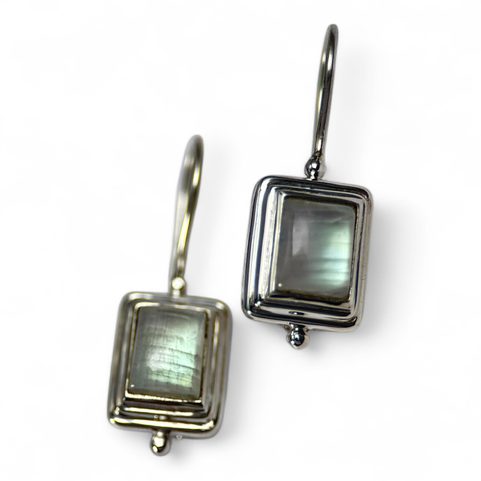 QUATRO, SILVER EARRINGS, RAINBOW MOONSTONE, AG 925/1000