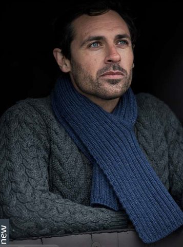 ÉCHARPE À RAYURES, LAINE MÉRINOS, BLEU