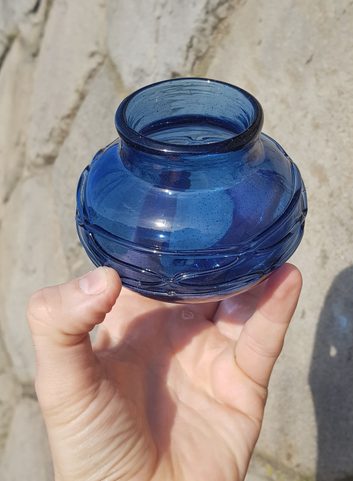 INKWELL, BLUE HISTORICAL GLASS