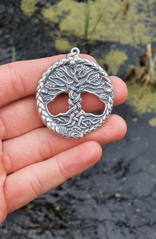 KELTISCHE EICHE HEILIGER BAUM DES LEBENS ANHÄNGER SILBER 925, 27G
