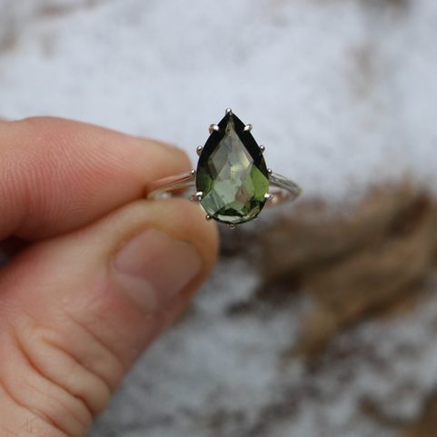 GABRETA, LUXURY SILVER RING WITH CZECH MOLDAVITE