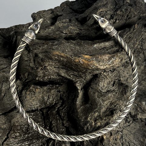 HUGINN AND MUNINN, VIKING TORC, SILVER