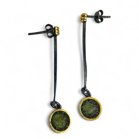 BOUCLES D'OREILLES EN ARGENT - MOLDAVITE, AG 925/1000