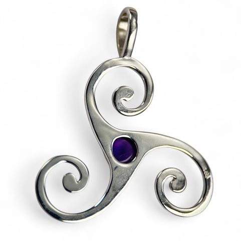 CELTIC TRISKEL, PENDANT, AMETHYST, SILVER 925/1000