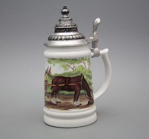 TANKARD WITH TIN LID, FARMER, KARLSBAD PORCELAIN