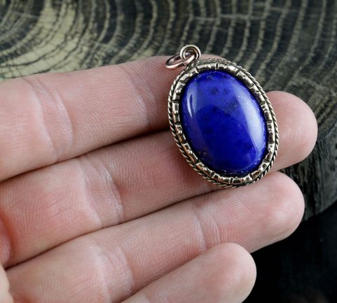 LAPIS LAZULI, LARGE, BRONZE, PENDANT