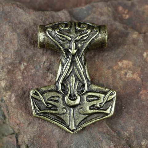 TÓR, THORS HAMMER, PENDANT, ZINC, ANTIQUE BRASS