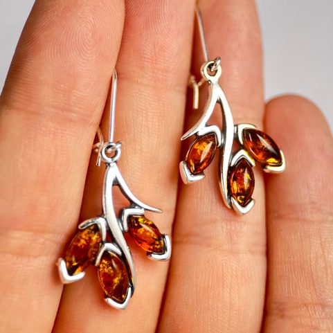 RENIA, BOUCLES D'OREILLES EN AMBRE, ARGENT