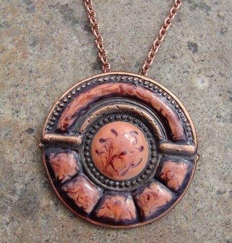ENAMEL NECKLACE, ORANGE AND RED