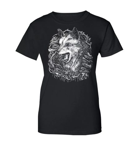 WOLF, WOMEN'S T-SHIRT BLACK, DRUID COLLECTION