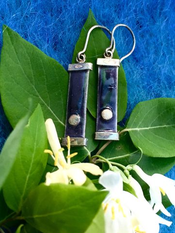 VIOLETTA, FUTURISTIC EARRINGS, VITRAIL AND SILVER