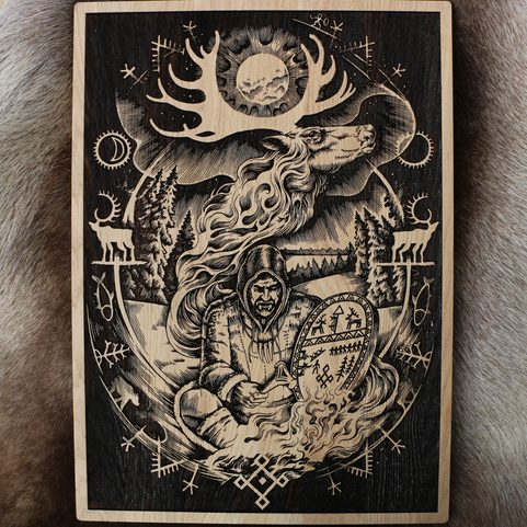 LAPONIE CHAMAN SÁMI, DÉCORATION MURALE OAK 32X46CM