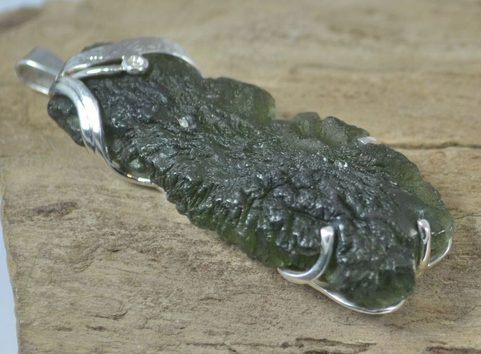 CERES, RAW MOLDAVITE PENDANT, STERLING SILVER