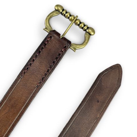 BOHEMIA MEDIEVAL LEATHER BELT BROWN, BRASS COLOUR