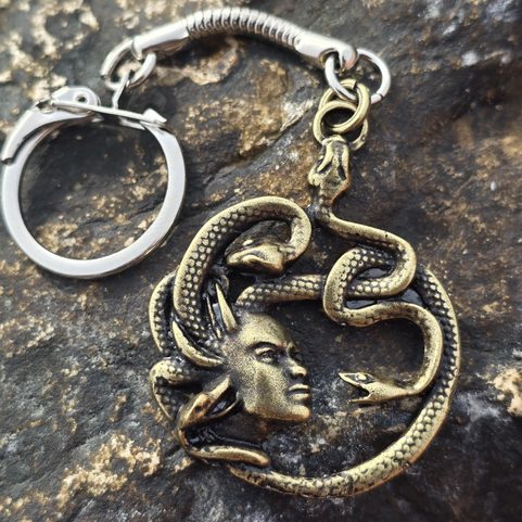 MEDUSA, PORTE-CLÉS, ZINC, ARGENT ANTIQUE