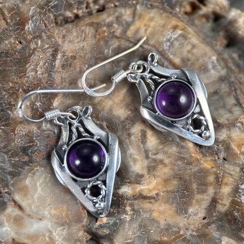 AMALIE, JUGENDSTILSCHMUCK, OHRRINGE, SILBER 925 - AMETHYST