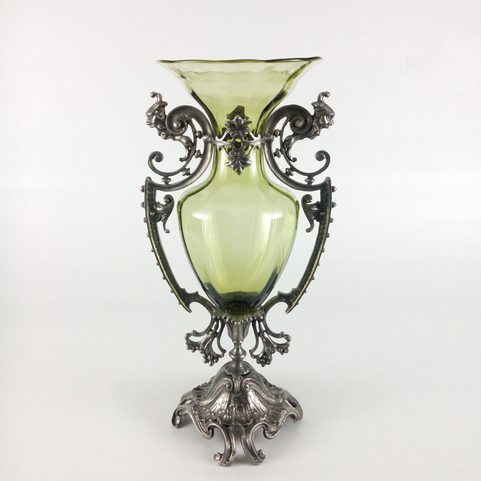 GREEN MAN, MASCARON, HISTORICAL GLASS VASE