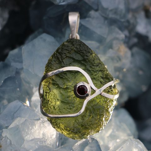 LARA, PENDENTIF EN ARGENT, MOLDAVITE AG 925