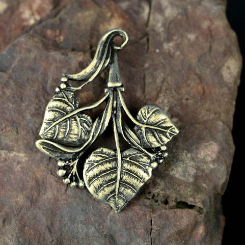 LIME LEAVES, SLAVIC TREE, PENDANT, ZINC, ANTIQUE BRASS