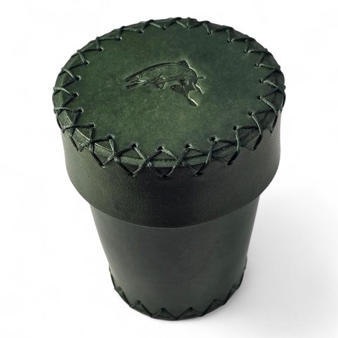 LEATHER CUP FOR DICE WITH LID - GREEN FOR FISHERMEN