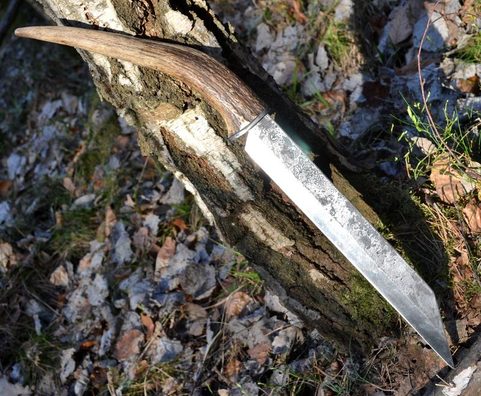 SCRAMASAX, HAND FORGED LONG KNIFE, ANTLER, SHARP REPLICA