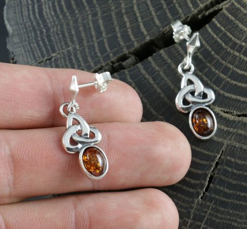 CELTICA, AMBER, EARRINGS, STERLING SILVER