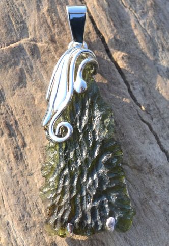 STELLARA, CZECH MOLDAVITE STERLING SILVER PENDANT