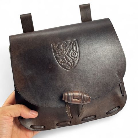LEATHER MEDIEVAL SATCHEL WITH COAT OF ARMS - BOHEMIA