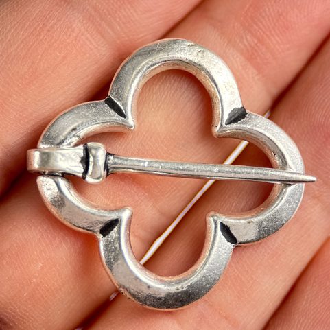 MEDIEVAL BROOCH, COSTUME, BRONZE, SILVERED