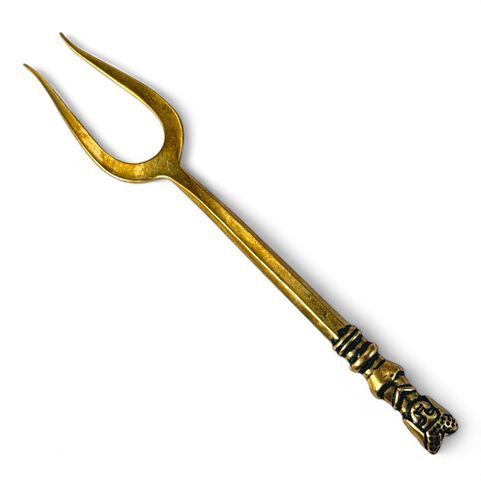 MEDIEVAL FORK WITH VIRGIN, BRASS
