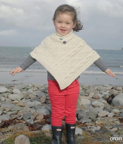 ARAN PONCHO FOR KIDS, IRISH WOOL