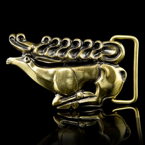 SCYTHIAN DEER, BELT BUCKLE, BRASS