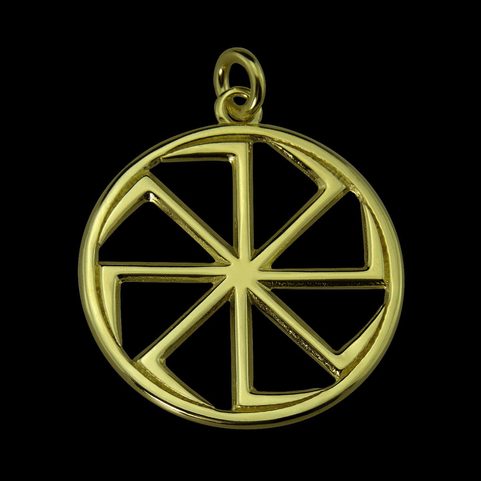 KOLOVRAT, SLAVIC SUN WHEEL PENDANT, 14K GOLD