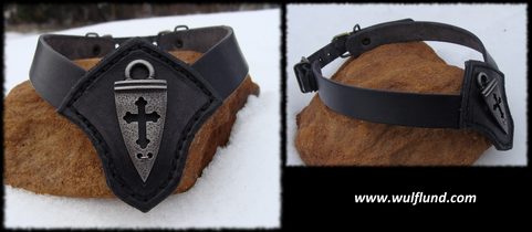 ANTI-VAMPIRE LEATHER NECKLACE, WITH CROSS SHIELD TALISMAN