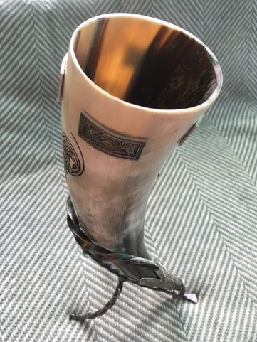 DRINKING HORN WITH VENDEL MOTIVES AND FORGED STAND
