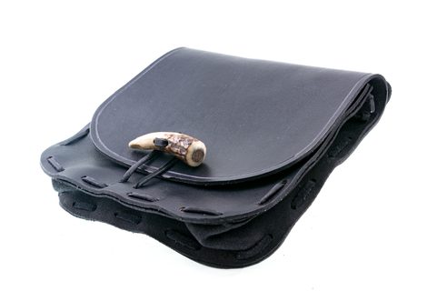 LEATHER HISTORICAL BELT BAG, ANTLER, BLACK