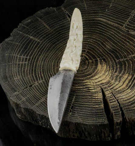 JOKUL, HAND FORGED KNIFE, CARVED ANTLER