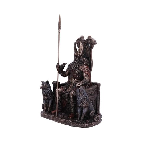 BRONZE ODIN ALL FATHER WOLVES AND THRONE FIGURINE