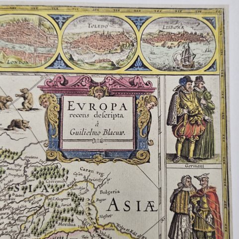 HISTORISCHE KARTE EUROPA RECENS DESCRIPTA, GUILIELMO BLAEUW, HANDGESCHÖPFTES PAPIER