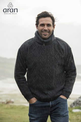 ARAN MEN’S COUNTRY LIFE COWL NECK SWEATER