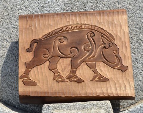 PICTISH BOAR, HAND CARVED WALL PLAQUE