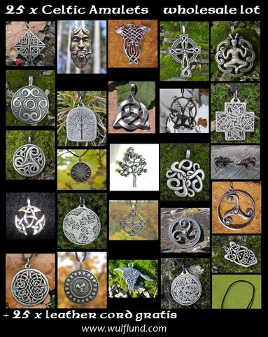 CELTIC TALISMANS, WHOLESALE LOT OF 25 PCS WITH LEATHER CORDS
