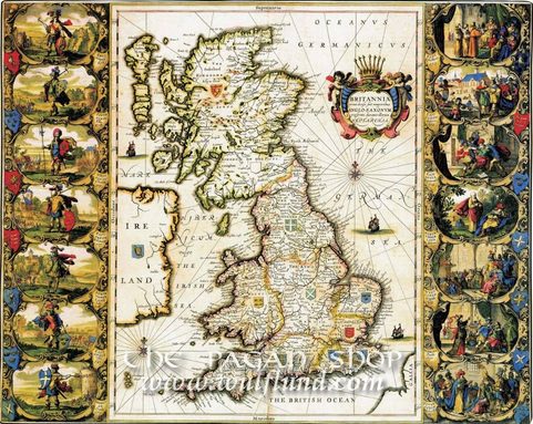 BRITISH ISLES 1616, HISTORICAL MAP, REPLICA