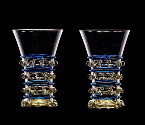 GLASS WITH BLUE DECOR, 13TH CENTURY, SET OF 2