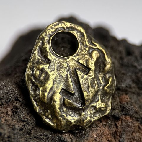 IHWAZ - RUNE, OLD BRASS