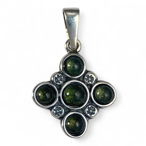 PRAGA, MEDIEVAL SILVER PENDANT, MOLDAVITE, AG 925/1000