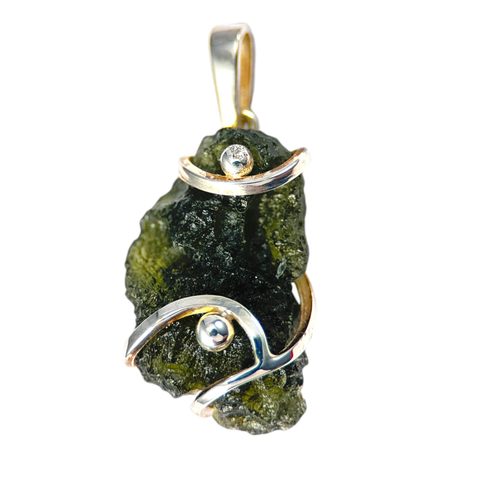LUNA, SILVER PENDANT WITH CZECH MOLDAVITE AG 925