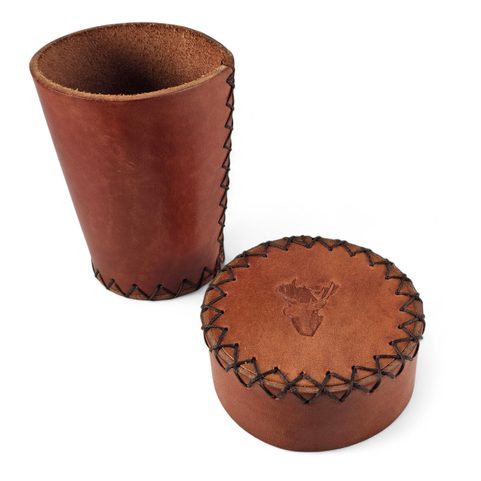 LEATHER CUP FOR DICE WITH LID - BROWN FOR HUNTERS