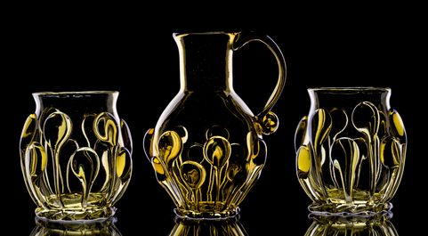 MEDIEVAL GOBLETS - BOHEMIA, GREEN FOREST GLASS, SET OF 2