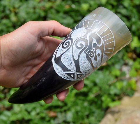 BOAR, ENGRAVED CELTIC DRINKING HORN
